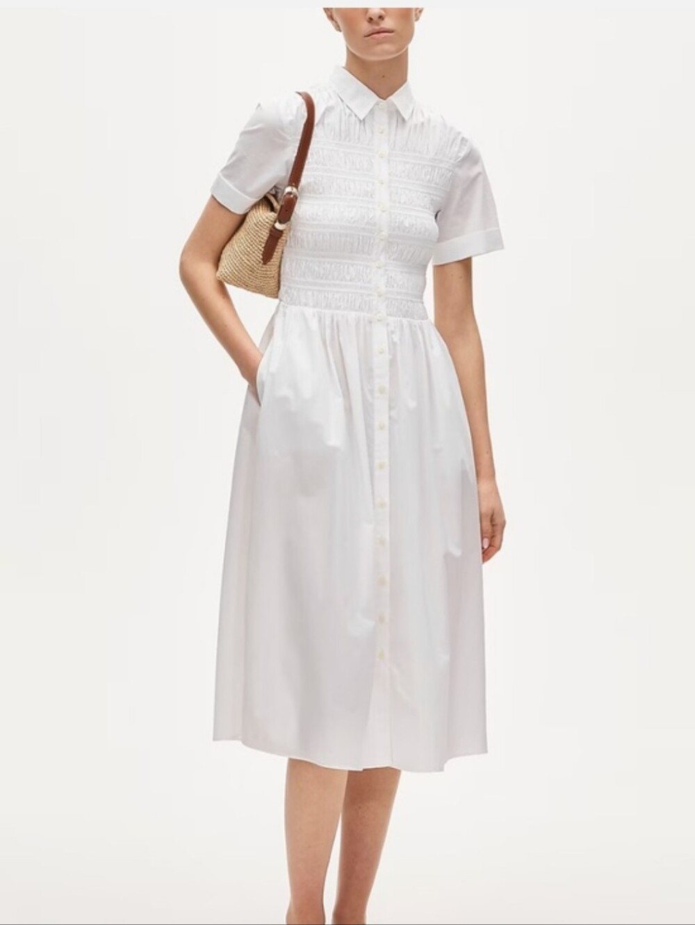 J. Crew white Elsie Smock shirt-dress cotton poplin Medium MP M petite